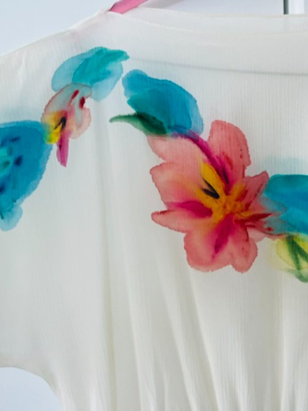 Vintage silk Maxi dress with beautiful watercolors. It looks like a painting S - Picture 2 of 9